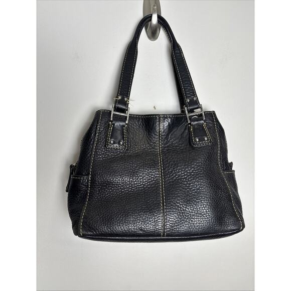 Fossil Blackburn Pebbled Leather Satchel Shoulder Bag Black Two Handle Purse - Picture 1 of 12
